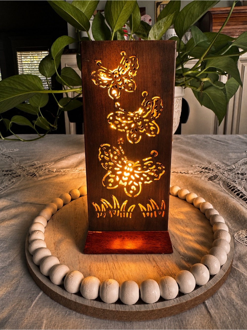 Metal Butterfly Lantern candle holder  6.5” tall base 3”x 3”